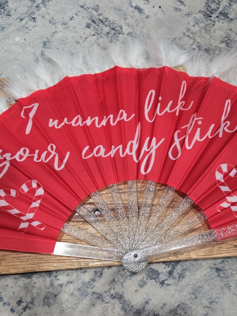 Red Decorative Hand Fan with Glitter Handle